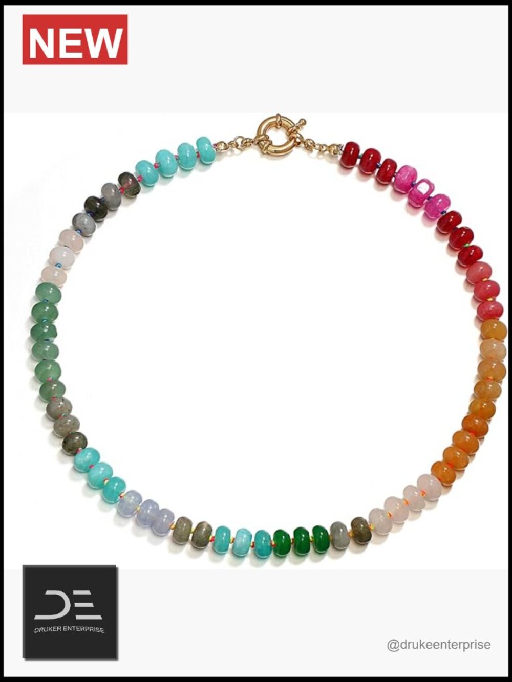 Handmade Nature Stone Multi-Color Rainbow Strand Choker Necklace